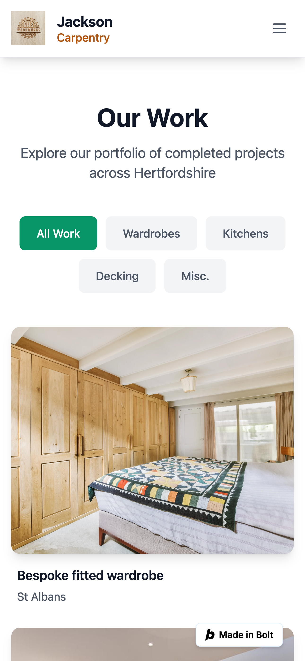 Jackson Carpentry mini-tier website preview