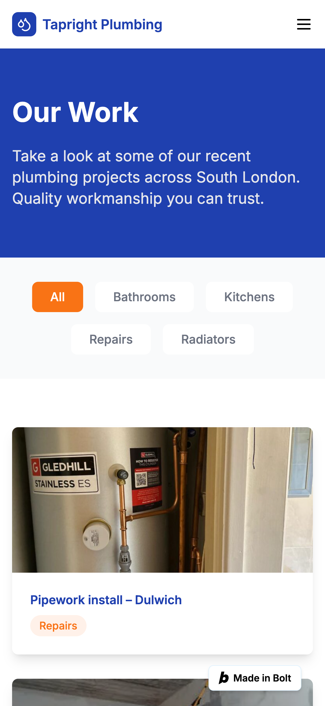 Tapright Plumbing website preview
