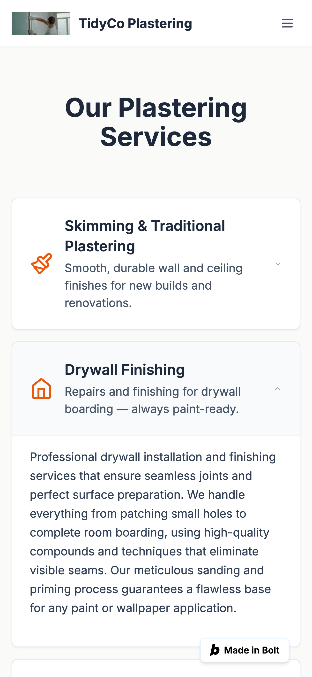 TidyCo Plastering website preview